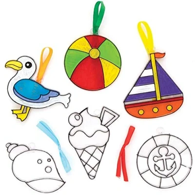 Image of Baker Ross FE308 Seaside Suncatcher Craft Pack of 10, Stained Glass Effect for Kids to Decorate and Display Arts Activities