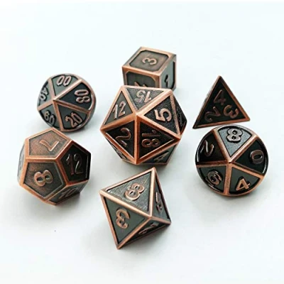 Image of Bescon Antique Copper Solid Metal Polyhedral Dice Set of 7 Copper, Metallic RPG Role Playing Game 7pcs D4 D20