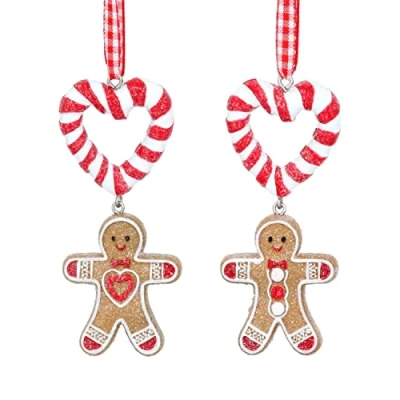 Image of Gisela Graham Christmas Decoration Resin Gingerbread Man With Candy Cane Heart