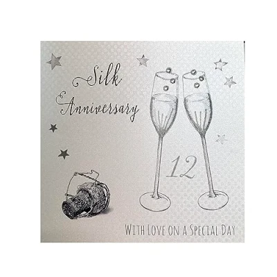 Image of WHITE COTTON CARDS Silk Love On Your Special Day Handmade 12th Anniversary Card, WA12,16cm x 16cm