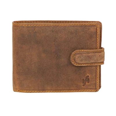 Image of STARHIDE Gents RFID Blocking Wallets Genuine Hunter Leather Bifold Coin Pocket Cardholder Wallet for Men with Gift Box 1212 (Distressed Brown)