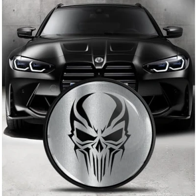 Image of Biomar Labs Front Hood Trunk Tuning Badge 82 mm Compatible with BMW Emblem 51148132375 Skull Black Silver EO 7