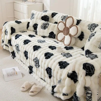 Image of SHAIYOU Faux Fur Blanket Comfy Shaggy Blanket, Reversible Soft Cozy Warm Throw Decorative Bed Throws for Sofa and Bed, Machine Washable (Rose,180 * 130cm)