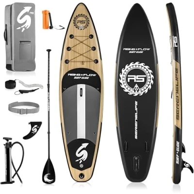 Image of SereneLife Inflatable Stand Up Paddle Board, SUP Board Paddleboards for Adults &amp; Youth, Accessories,15.25 cm Thick Standup Paddleboarding, Non Slip Deck, Wide Stance, Surf Control