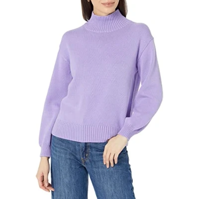 Image of Amazon Essentials Women&#039;s Cotton Funnel Neck Sweater (Available in Plus Size), Purple, S