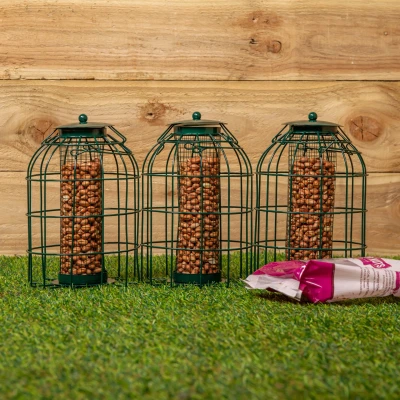Image of Pack of 3 Samuel Alexander Metal Hanging Bird Nut Feeder with Squirrel Guard &amp; Feed