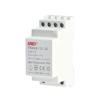 Image of GARO Door Bell Transformer 8V 12V 24V for Wired Doorbell Chimes DIN Rail Mountable 8VA 230V Mains Converter 8/12/24 Volts Output White