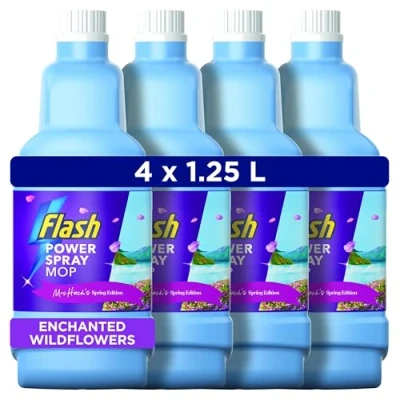 Image of Flash Power Spray Mop Floor Cleaner Multi Surface Cleaning Liquid Enchanted Wildflowers 4 x 1.25L