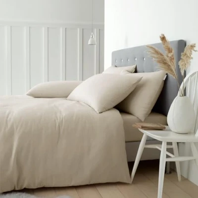 Image of Catherine Lansfield Brushed Cotton Double Duvet Cover Set with Pillowcases Cream