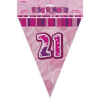 Image of Unique Party 55293 12ft Foil Glitz Pink 21st Birthday Bunting Flags