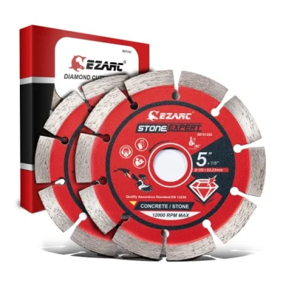 Image of EZARC Diamond Cutting Discs, 125mm Segmented Accessory for Angle Grinder, Wheel Dry and Wet Stone, Concrete, Marble, Granite, Brick, Masonry &amp; Curb (2 Pack)
