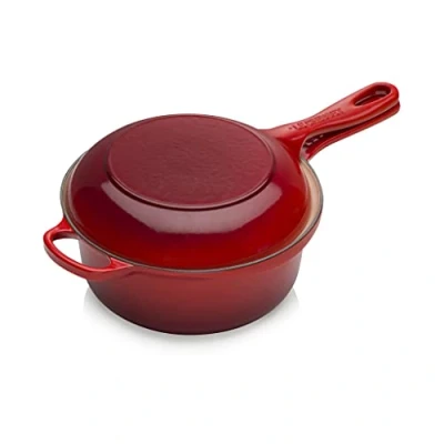 Image of Le Creuset Signature Cast Iron 2 in 1 Pan, 22 cm, 2.3 L, Cerise, 25044220602460