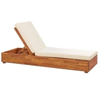 Image of Garden Wooden Acacia Sun Lounger Reclining with Cushions White Fanano