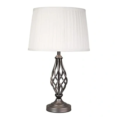 Image of Lighting Supermarket Queenswood Traditional Barley Twist Table Lamp with Ivory Pleated Shade Pewter Grey