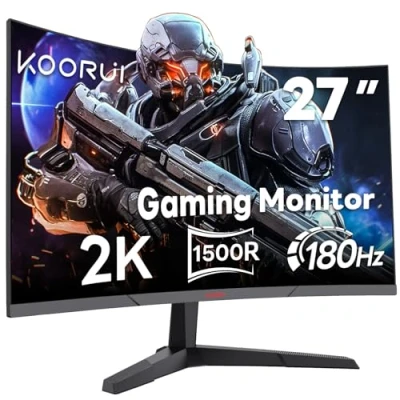 Image of KOORUI 27 Inch Monitor, 180Hz Gaming Monitor 1440p, QHD Curved Inch, 2K R1500, 1ms, VA Panel, Screen, Adaptive Sync