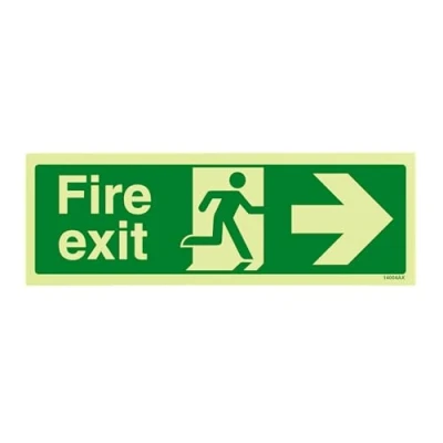 Image of V Safety Glow In The Dark Fire Exit Arrow Right Sign 300mm x 100mm Rigid Plastic
