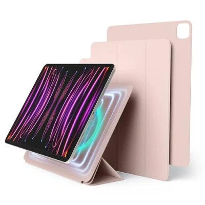 Image of elago Magnetic Folio case Compatible with iPad Pro 12.9 inch 6th, 5th, 4th Generation Back plate can be attached to metal materials, Apple Pencil and elago’s (Sand Pink)
