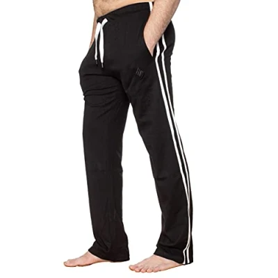Image of EZLP586 Enzo Mens Lounge Pants Pyjama Bottoms Elasticated Waist Sleep Nightwear Striped Trousers PJ Soft Jersey Loungewear Black XL