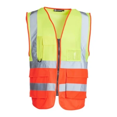 Image of Blackrock Yellow &amp; Red Premium Hi Vis Vest With Pockets, ID Pouch Key Loop, Mens Womens Reflective High Vests Secure Zip, Safety Security Clothing, Fully EN Certified Size 6XL
