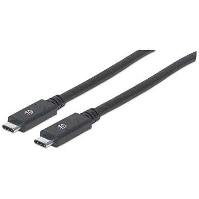 Image of Manhattan USB C to Cable, 2m, Male Male, Black, 5 Gbps (USB 3.2 Gen1 aka 3.0), 3A (fast charging), SuperSpeed USB, Polybag