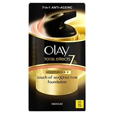Image of 4 x Olay Total Effects 7 in 1 Moisturiser + Touch of Max Factor Foundation Medium SPF 15 50ml