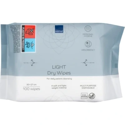 Image of ABENA Dry Wipes 100 Body In A Pack For Adults Measuring 30x27cm Light Cleansing Sensitive Skin Adult Also Suitable Children &amp; Babies