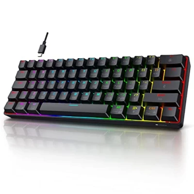 Image of KOORUI Gaming Keyboards, 60% Mechanical Keyboard 26 RGB Backlit Wired UK Layout 61 Keys with Red Switch Keyboards for Windows MacOS Linux