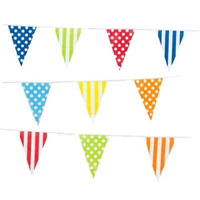 Image of Superstars Multi Colour Mix Stripe and Dot Birthday Party Flag Bunting 10 Metres