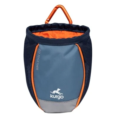 Image of Kurgo Go Stuff It Treat Bag, Hands Free Training Dog Pouch, Includes Belt Clip and Carabiner, Machine Washable, Navy Blue