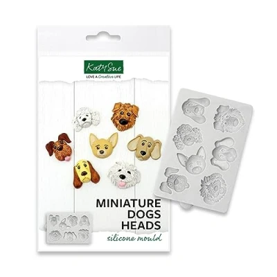 Image of Katy Sue Miniature Dog&#039;s Heads Silicone Mould for Cake Decorating &amp; Craft Make 7 Cute Mini Size 95 x 60 10mm
