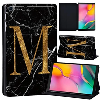 Image of Printed Leather slim lightweight Stand Cover Case for Samsung Galaxy Tab A 10.1 2019 (Model: SM T510 T515), with Function (Black) (letter M on black marble)