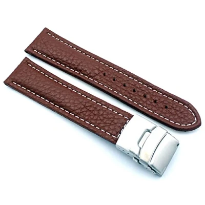 Image of Sulla Watch strap genuine leather with stainless steel folding clasp, white stitching, 20mm, light brown