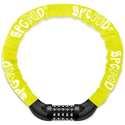 Image of SPGOOD Bike Locks Heavy Duty/Bicycle Chain/Cycling Lock (14 Colors) 5 Digits Codes Resettable 100,000 for Cycle, Moto, Door, Gate Fence 830mm Length(Yellow)