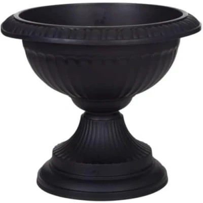 Image of PREMZO Classical Round Grecian URN Patio Pots 42 CM Flower Planter Outdoor Or Indoor Plant Plastic Base Home Garden Wedding Porch Front Door (BLACK)