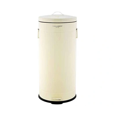 Image of CHARLES BENTLEY Kitchen Bin, 30 Litre, Steel, Round, Retro Style, Pedal Waste Cream, Contemporary, Aesthetic, Convenient, Side and Lid Handles, Inner Bucket, Easy Emptying (68.5x29cm)