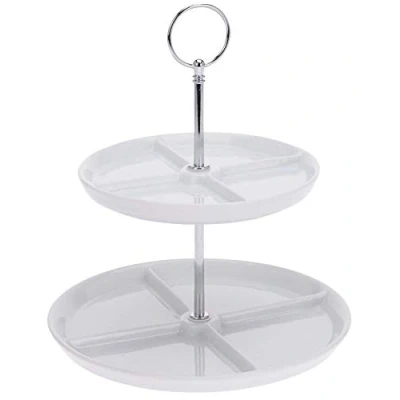 Image of 2 Tier Cake Stand Porcelain Display Food Stand, Dessert Tower Layers Afternoon Tea Stands