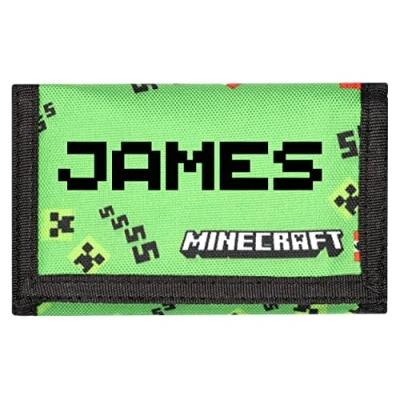Image of Minecraft Kids Personalised Wallet Green Video Game Money Your Name Pixel Letters Gifts Official Merchandise