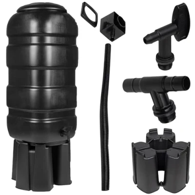 Image of Hardys 100L Slimline Garden Water Butt with Stand and Tap Lid &amp; Rainwater Diverter Kit Included Space Saving Waterbutt for Decking Recycled Plastic, Easy to Set Up