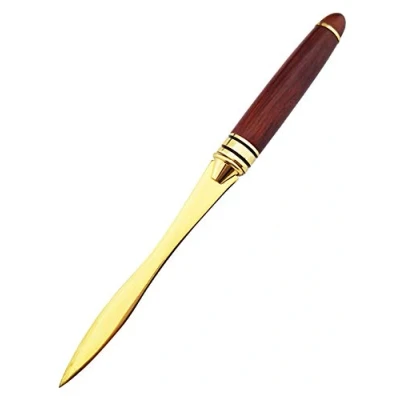 Image of CaLeQi Handle letter Opener Knife Stainless Steel Split File Envelopes Stationery Portable Envelope for School Home Work Uses (Mahogany gold opener)