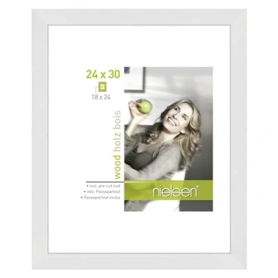 Image of accent by nielsen Apollon Photo Frame White 24x30cm Wooden Picture with Mount to Fit 18x27 Protective Float Glass and Push Turn Clips
