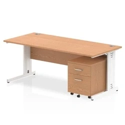 Image of Impulse 1800x800 Desk Oak WhiteCable Managed Leg+ Mobile Ped
