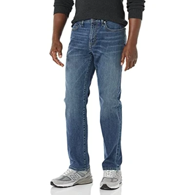 Image of Amazon Essentials Men&#039;s Straight Fit High Stretch Jean, Medium Wash, 34W / 28L