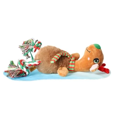 Image of DINGO Plush Reindeer Dog Toy with Scarf, Rope Legs and Sewn in Squeaker, Funny for Training, Tug of War, Fetch, Play, 32 cm Long, Multicolor 17472