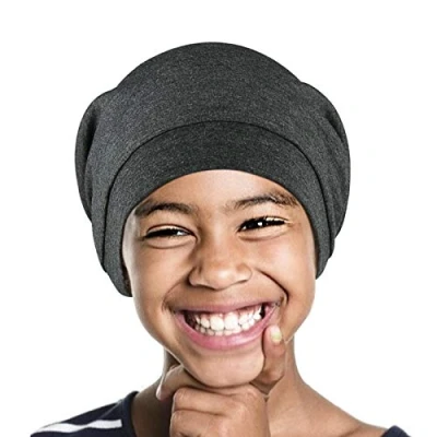 Image of Alnorm Satin Lined Knitted Cap Large Girls Silk Hat for Sleeping Dark Grey