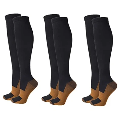 Image of Compression Socks for Women Men, 3 Pairs 20 25mmHg Knee High Stockings Sport, Athletic, Edema, Diabetic, Varicose Veins, Travel, Pregnancy, Nursing (L/XL, Black)