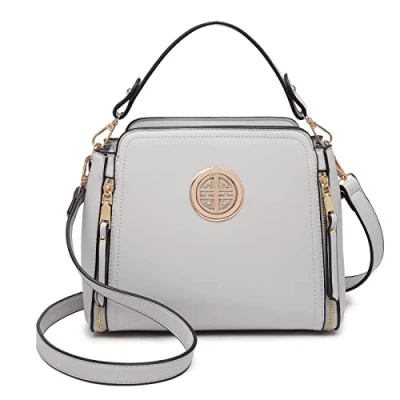 Image of Miss Lulu Handbags for Women Cross Body Bag Girls Fashion Shoulder PU Leather Top Handle (Grey)