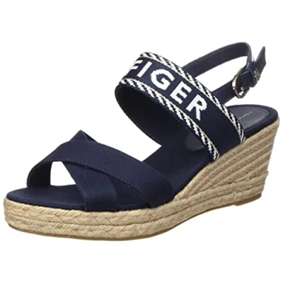 Image of Tommy Hilfiger Women Seasonal Webbing Mid Wedge Espadrilles, Blue (Space Blue), 41 EU
