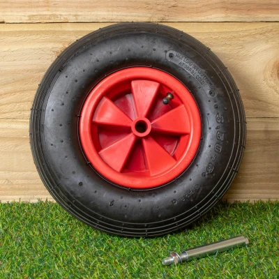 Image of Replacement 13&quot; x 3&quot; Pneumatic Garden Wheelbarrow Wheels With Axle, Perfect for and Utility Carts, Wheel Barrow Solid Trolley