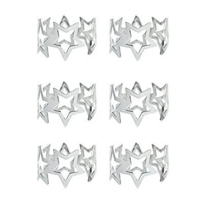 Image of Harvey &amp; Mason 6 Napkin Rings Silver Star Metal Christmas Xmas Party Table Set Festive Round