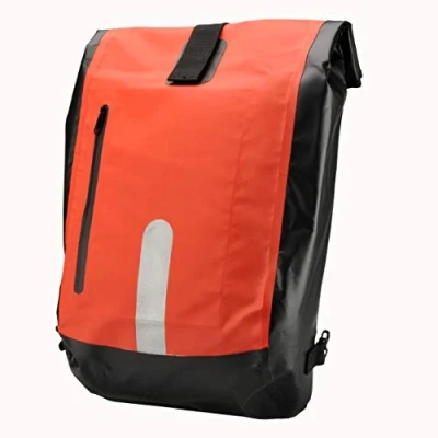 Image of Fischer 86282 Bicycle Pannier Rack Bag with Backpack, Waterproof Material, Comfortable Handling, Reflective Stripes, Red